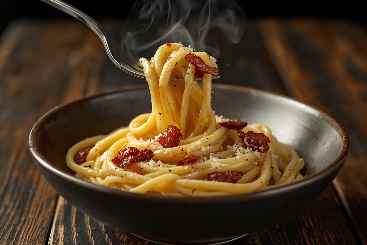 Spaghetti carbonara med parmesan